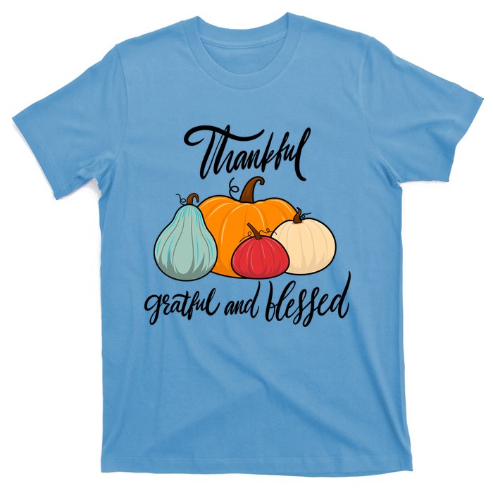 Colorful Thanksgiving Pumpkin Thankful Grateful Blessed Funny Gift T-Shirt