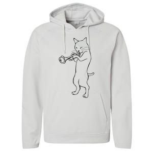 Cat Trumpet Player Straight Mute Wah Wah Funny Trumpet Performance Fleece Hoodie