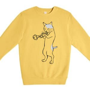 Cat Trumpet Player Straight Mute Wah Wah Funny Trumpet Premium Crewneck Sweatshirt