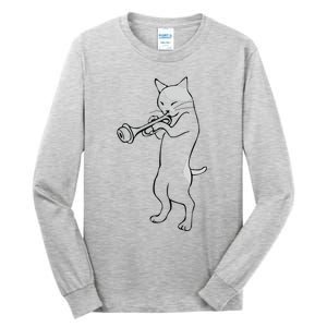 Cat Trumpet Player Straight Mute Wah Wah Funny Trumpet Tall Long Sleeve T-Shirt