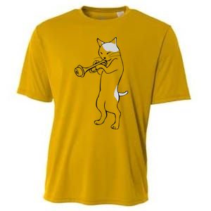 Cat Trumpet Player Straight Mute Wah Wah Funny Trumpet Cooling Performance Crew T-Shirt