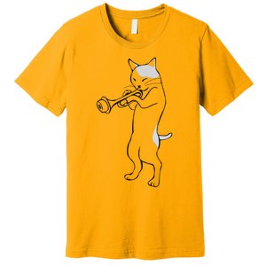 Cat Trumpet Player Straight Mute Wah Wah Funny Trumpet Premium T-Shirt