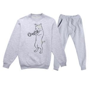 Cat Trumpet Player Straight Mute Wah Wah Funny Trumpet Premium Crewneck Sweatsuit Set