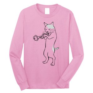 Cat Trumpet Player Straight Mute Wah Wah Funny Trumpet Long Sleeve Shirt