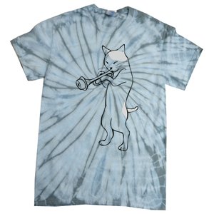 Cat Trumpet Player Straight Mute Wah Wah Funny Trumpet Tie-Dye T-Shirt