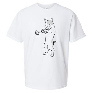 Cat Trumpet Player Straight Mute Wah Wah Funny Trumpet Sueded Cloud Jersey T-Shirt