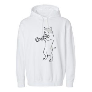 Cat Trumpet Player Straight Mute Wah Wah Funny Trumpet Garment-Dyed Fleece Hoodie