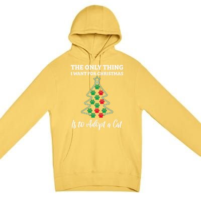 Christmas Tree Paw Adopt A Cat Pet Adoption Rescue Quote Gift Premium Pullover Hoodie