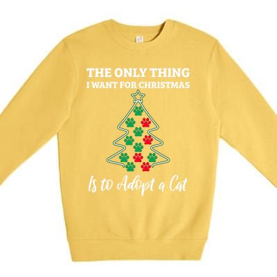 Christmas Tree Paw Adopt A Cat Pet Adoption Rescue Quote Gift Premium Crewneck Sweatshirt