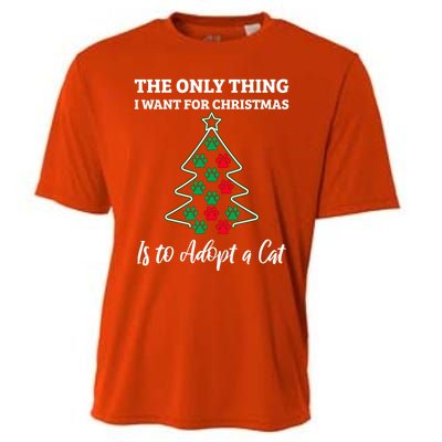 Christmas Tree Paw Adopt A Cat Pet Adoption Rescue Quote Gift Cooling Performance Crew T-Shirt