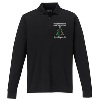 Christmas Tree Paw Adopt A Cat Pet Adoption Rescue Quote Gift Performance Long Sleeve Polo