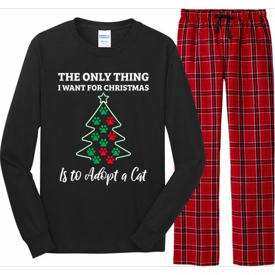 Christmas Tree Paw Adopt A Cat Pet Adoption Rescue Quote Gift Long Sleeve Pajama Set