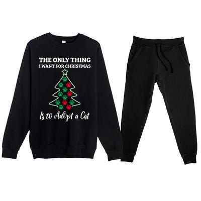 Christmas Tree Paw Adopt A Cat Pet Adoption Rescue Quote Gift Premium Crewneck Sweatsuit Set