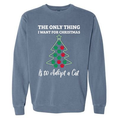 Christmas Tree Paw Adopt A Cat Pet Adoption Rescue Quote Gift Garment-Dyed Sweatshirt