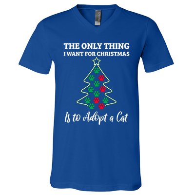 Christmas Tree Paw Adopt A Cat Pet Adoption Rescue Quote Gift V-Neck T-Shirt