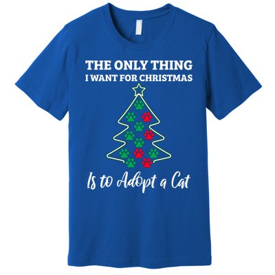 Christmas Tree Paw Adopt A Cat Pet Adoption Rescue Quote Gift Premium T-Shirt