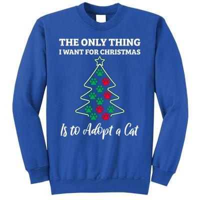 Christmas Tree Paw Adopt A Cat Pet Adoption Rescue Quote Gift Tall Sweatshirt