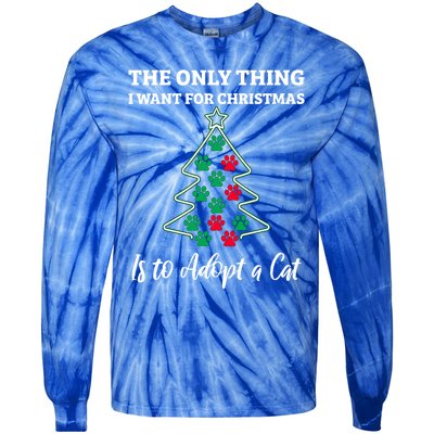 Christmas Tree Paw Adopt A Cat Pet Adoption Rescue Quote Gift Tie-Dye Long Sleeve Shirt