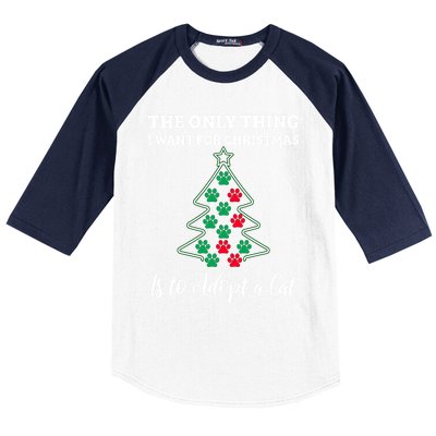 Christmas Tree Paw Adopt A Cat Pet Adoption Rescue Quote Gift Baseball Sleeve Shirt