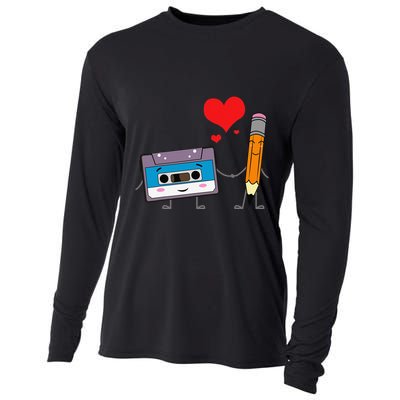 Cassette Tape Pencil Retro Vintage 70's 80's 90's Music Cooling Performance Long Sleeve Crew