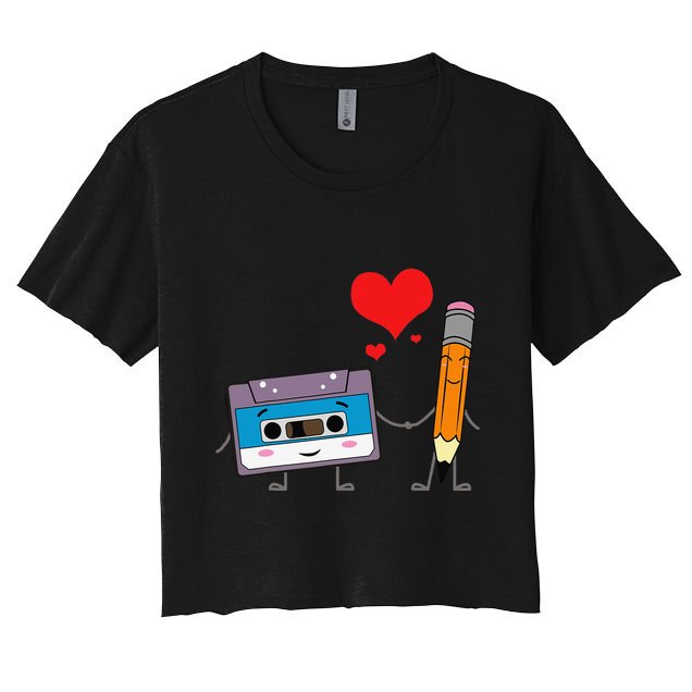 Cassette Tape Pencil Retro Vintage 70's 80's 90's Music Crop Top