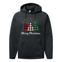 Christmas Tree Plaid Christmas Tree Merry Christmas Tree Performance Fleece Hoodie