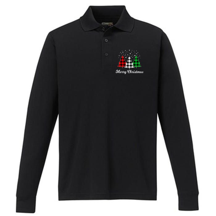 Christmas Tree Plaid Christmas Tree Merry Christmas Tree Performance Long Sleeve Polo