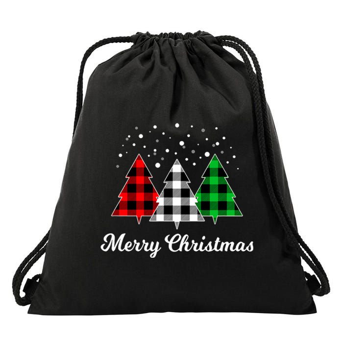 Christmas Tree Plaid Christmas Tree Merry Christmas Tree Drawstring Bag