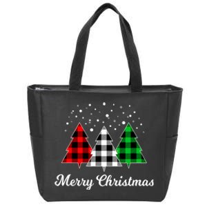 Christmas Tree Plaid Christmas Tree Merry Christmas Tree Zip Tote Bag