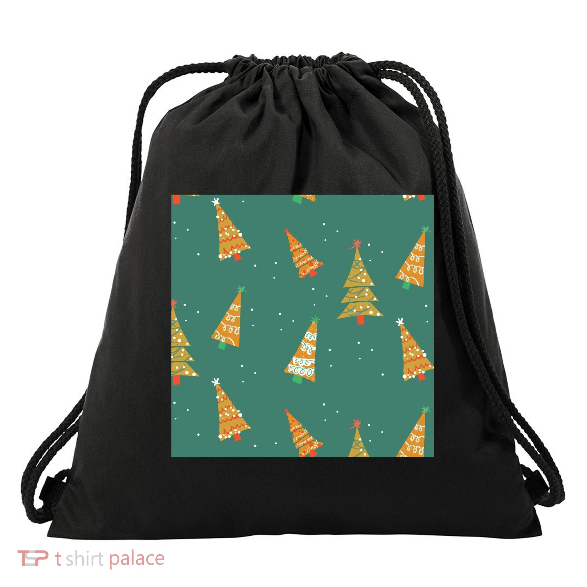 Christmas Trees Pattern Drawstring Bag
