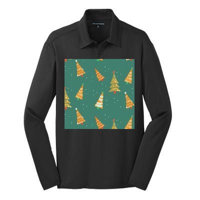 Christmas Trees Pattern Silk Touch Performance Long Sleeve Polo