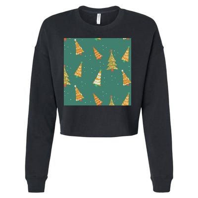 Christmas Trees Pattern Cropped Pullover Crew