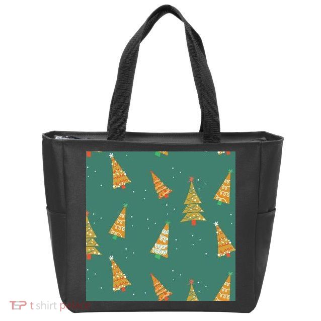 Christmas Trees Pattern Zip Tote Bag
