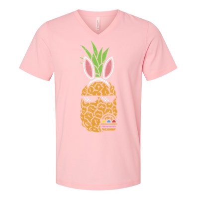 Cool Thug Pineapple Easter Bunny Eggs Fruit Lover Gift V-Neck T-Shirt
