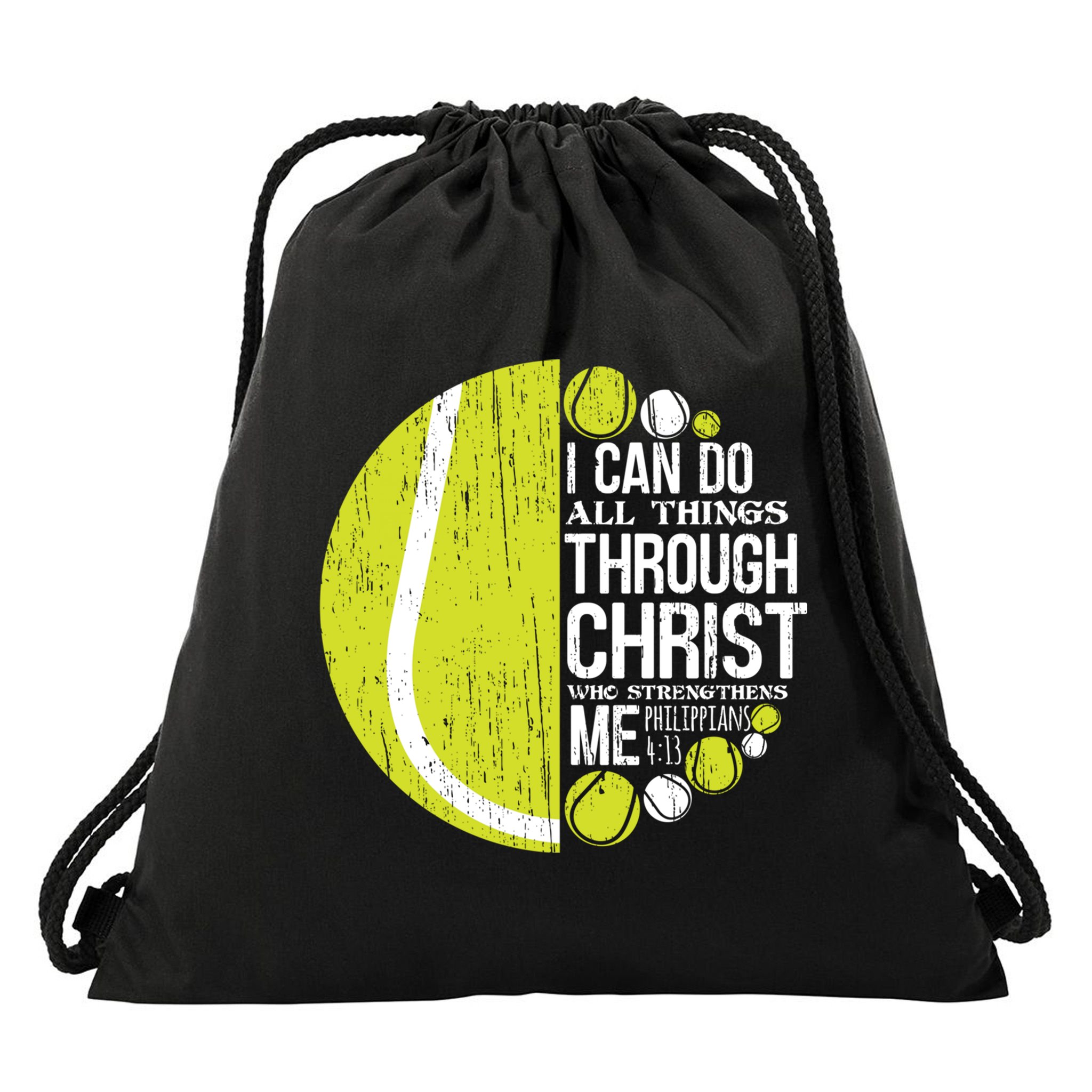 Christian Tennis Philippians 4:13 Gift Gift Drawstring Bag