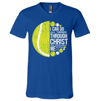 Christian Tennis Philippians 4:13 Gift Gift V-Neck T-Shirt