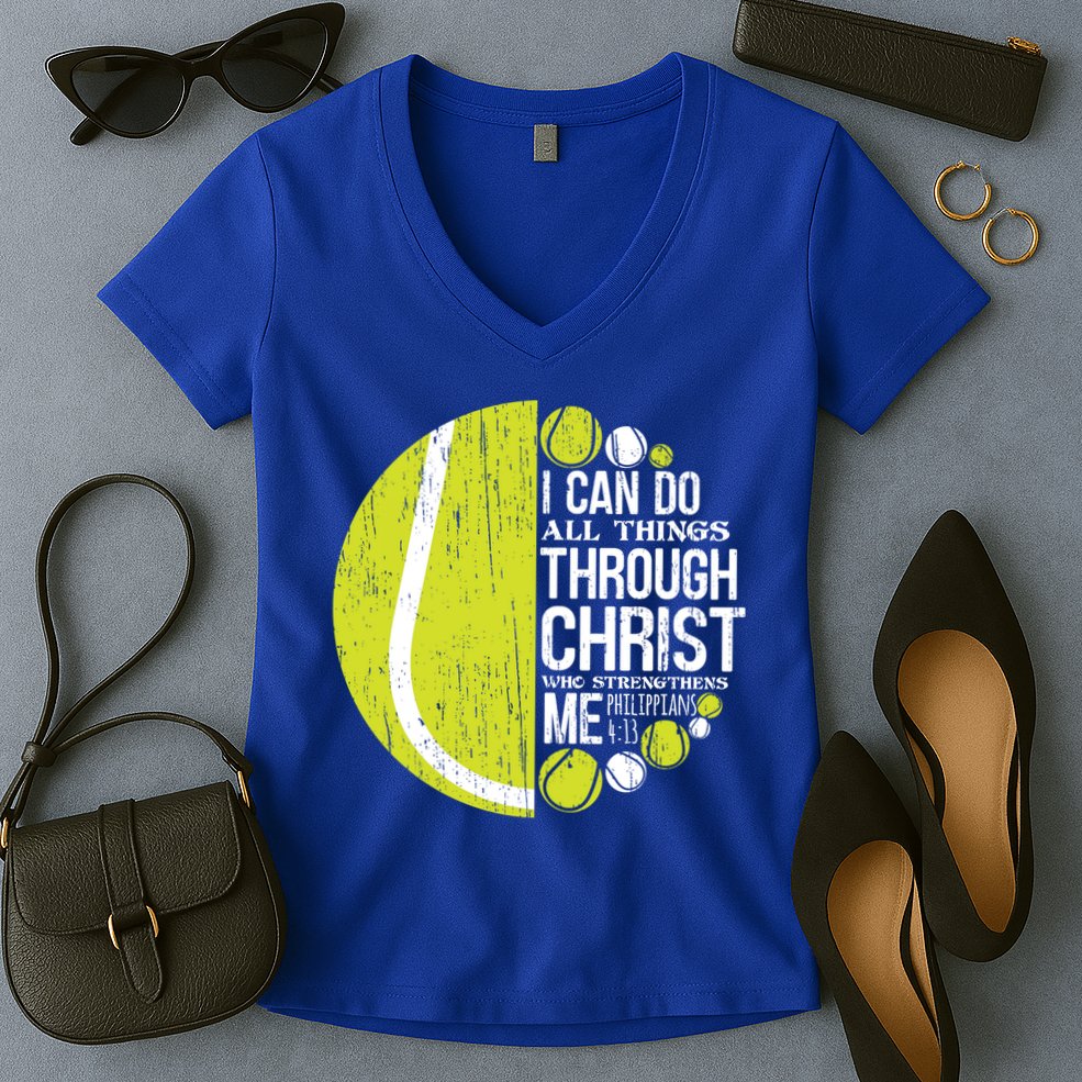 Christian Tennis Philippians 4:13 Gift Gift Women's V-Neck T-Shirt