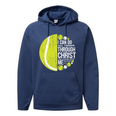 Christian Tennis Philippians 4:13 Gift Gift Performance Fleece Hoodie