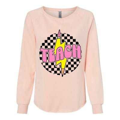 Checkered Teach Pencil Lightning Bolt Back To School Womens California Wash Sweatshirt