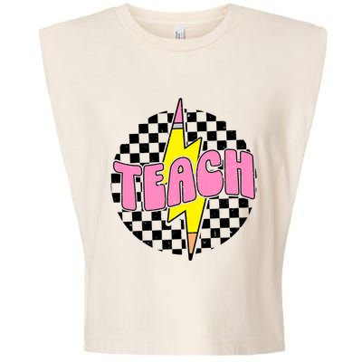 Checkered Teach Pencil Lightning Bolt Back To School Garment-Dyed Women's Muscle Tee