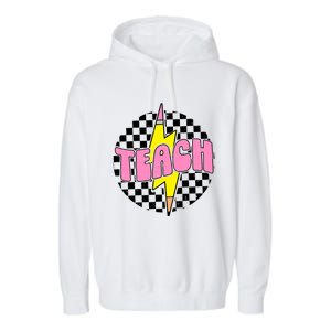 Checkered Teach Pencil Lightning Bolt Back To School Garment-Dyed Fleece Hoodie