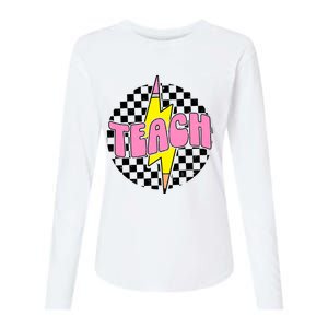 Checkered Teach Pencil Lightning Bolt Back To School Womens Cotton Relaxed Long Sleeve T-Shirt