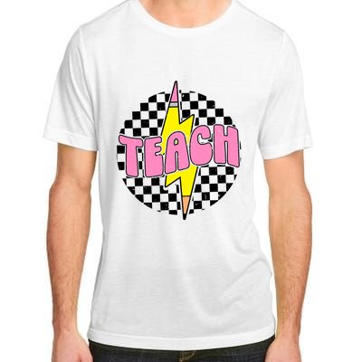 Checkered Teach Pencil Lightning Bolt Back To School Adult ChromaSoft Performance T-Shirt