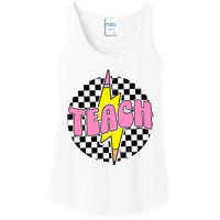 Checkered Teach Pencil Lightning Bolt Back To School Ladies Essential Tank