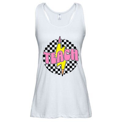 Checkered Teach Pencil Lightning Bolt Back To School Ladies Essential Flowy Tank