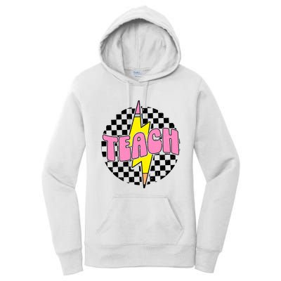 Checkered Teach Pencil Lightning Bolt Back To School Women's Pullover Hoodie