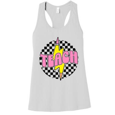 Checkered Teach Pencil Lightning Bolt Back To School Women's Racerback Tank