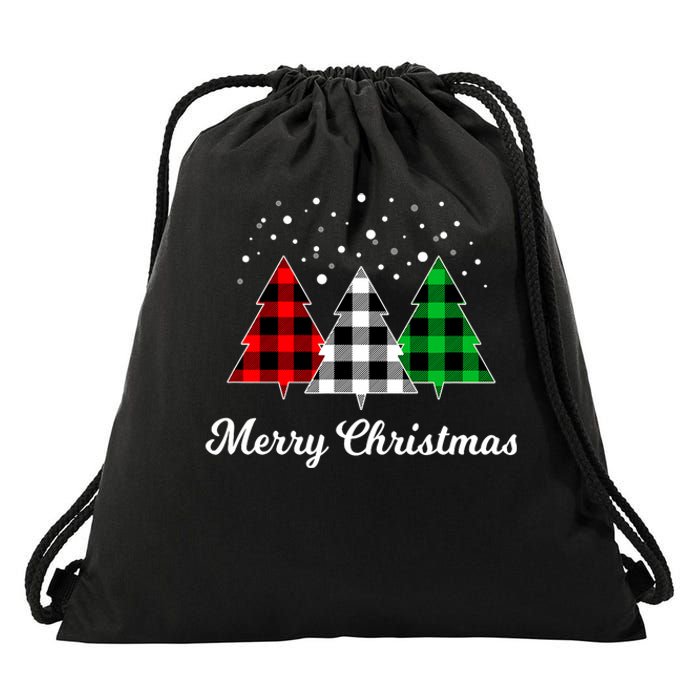 Christmas Tree Plaid Christmas Tree Merry Christmas Tree Drawstring Bag