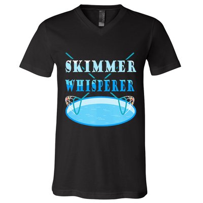 Cleaning The Pool Skimmer Whisperer Pool Guy V-Neck T-Shirt