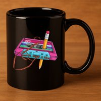 Cassette Tape Pencil 70S 80S 90S Music Mixtape 11oz C Handle Ceramic Mug